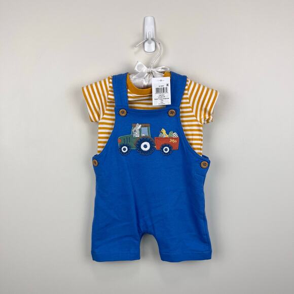 JoJo Maman Bebe Other - JoJo Maman Bebe Blue Easter Tractor Dungaree Romper & T-Shirt Set 0-3 Months
